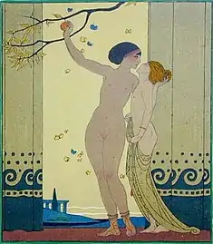 Dessin érotisant de George Barbier pour Les Chansons de Bilitis, 1894.