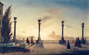 Gheorghe Tattarescu (1818-1894) : Terrasse belvédère du Monte Pincio (vers 1850-1851), Musée Municipal de Bucarest, Roumanie.