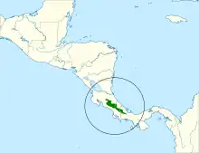 Carte de l'Amérique Centrale avec certaines zones coloriées en vert