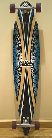 Longskate à motifs bleus et de forme effilée.