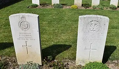 Tombes de soldats britanniques tombés le 9 avril 1917,  premier jour de la Bataille d'Arras.
