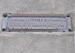 Plaque dédiée à Étienne de Condillac