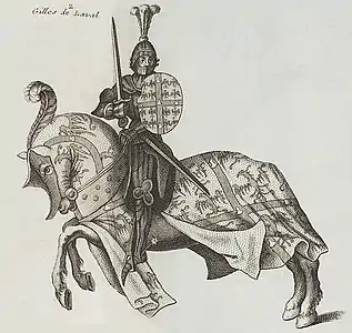 Gilles de Laval, gravure tirée de l'ouvrage de Dom Bernard de Montfaucon, Les monumens de la monarchie françoise, qui comprennent l'histoire de France, avec les figures de chaque règne que l'injure des tems a épargnées (1731).