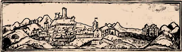 Malaucène et le monastère du Groseau, gravure du XVIe&nbsp;siècle.