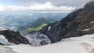 Le Guggigletscher vue depuis la platforme externe de l'observatoire du Sphinx