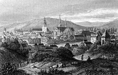 Vue de Bar-sur-Aube en 1838.