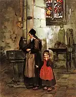 Guy Wilthew : Le bénitier de la chapelle Saint-Fiacre (vers 1913, huile sur toile, Musée du Faouët)