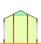 Église-halle avec plafond sur le vaisseau central et plafonds obliques sur les collatéraux.