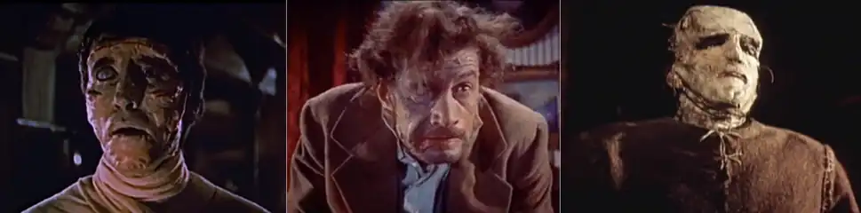 Christopher Lee dans Frankenstein s'est échappé (1957), Michael Gwynn dans La Revanche de Frankenstein (1958) et Kiwi Kingston dans L'Empreinte de Frankenstein (1964).