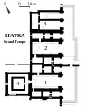 Plan du grand temple de Hatra. 1. iwan sud 2. iwan central 3. double iwan nord 4. édifice carré.