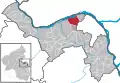 Localisation de Heidesheim am Rhein dans la Verbandsgemeide et dans l'arrondissement