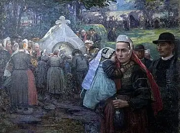 Henri Guinier : La fontaine miraculeuse, pardon des aveugles, chapelle de La Clarté à Combrit dans le Pays Bigouden (1914, Musée départemental breton).