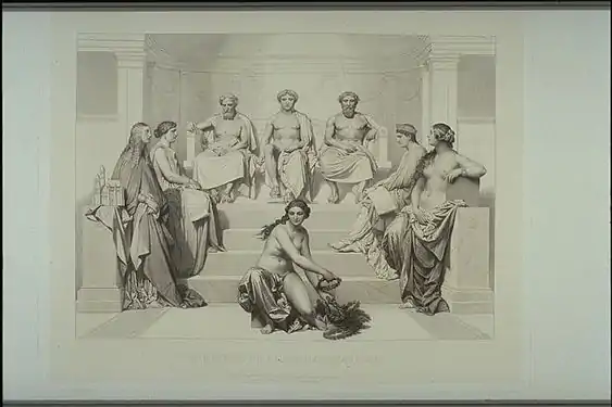 L’Hémicycle des beaux-arts (1853) d'après Paul Delaroche, burin d'Henriquel-Dupont.