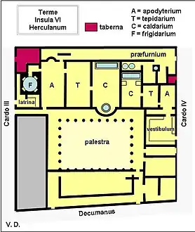 Plan des thermes d'Herculanum (Campanie, Italie), Ier siècle.
