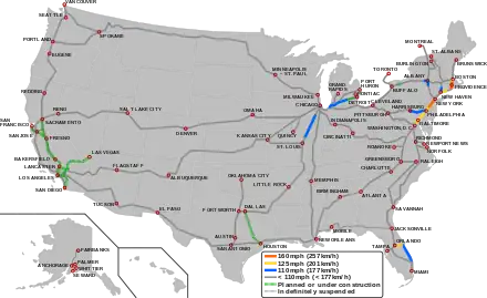 Lignes à grande vitesse aux États-Unis.