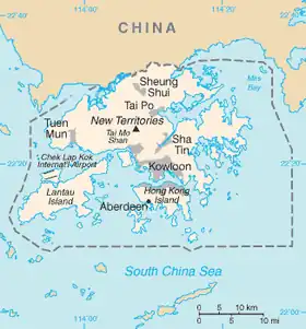Carte de Hong Kong avec sa frontière.