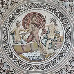 Hylas et les Nymphes, mosaïque du IIIe&nbsp;siècle, site de Saint-Romain-en-Gal, musée gallo-romain de Saint-Romain-en-Gal.