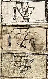 IVSTE monogrammes dans trois eaux-fortes "pyramide humaine".