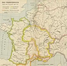 La Provence partagée entre le royaume de Bourgogne et le royaume d'Austrasie en 561.