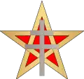 insigne présentant un pentagramme doré et comblé de rouge, chargé d'une croix de Lorraine argentée
