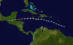 Trajectoire de l'ouragan Iris