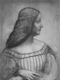 Portrait crayonné de profil d'une jeune femme.