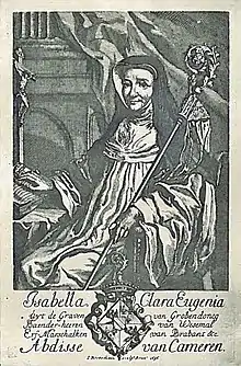 Isabelle de Grobbendonck, portrait armorié avec crosse épiscopale, par Jean-Baptiste Berterham (1696).