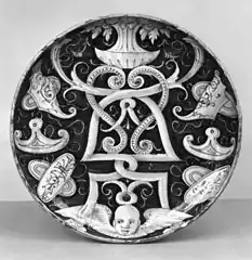 Plat à dessin ornemental, anonyme, Casteldurante, 1530.
