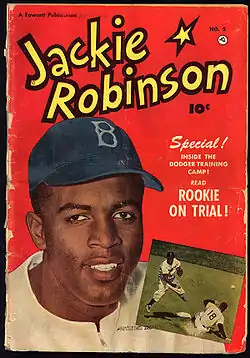 Jackie Robinson en couverture d'un magazine, un comic book intitulé Jackie Robinson