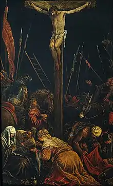 Jacopo Bassano, v. 1575. Le calvaire, H. 49 L. 30 cm. Musée national d'art de Catalogne, Barcelone