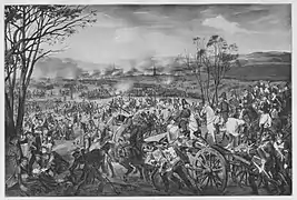 L'armée wurtembergeoise à la bataille de Brienne (1814), peinture de Joseph Joachim von Schnizer&nbsp;(de), 1906