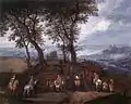 Jan Brueghel l'Ancien, Voyageurs en chemin, huile sur cuivre, vers 1610.