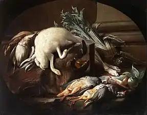 Nature morte avec un lièvre et gibier à plumes.