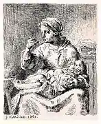 La Bouillie, 1861, eau-forte, 15&nbsp;×&nbsp;12&nbsp;cm.