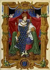 Sacre de François Ier, en manteau bleu fleurdelisé.
