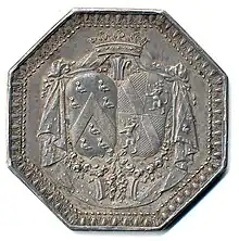 Louis d’Aumont et Louise-Jeanne de Durfort de Duras (1747), jeton de mariage en argent, 36&nbsp;mm, avers.
