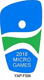 Logo bleu, blanc et vert, avec du texte blanc