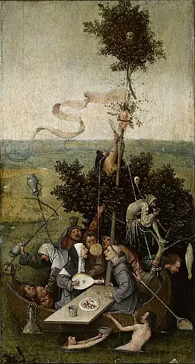La Nef des fous, vers 1500-10 (?), huile sur bois, 58&nbsp;×&nbsp;32,5&nbsp;cm, musée du Louvre.