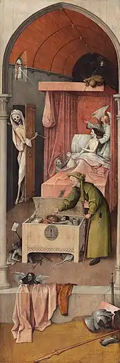 La Mort de l'avare, vers 1500-10 (?), Huile sur bois, 92,6&nbsp;×&nbsp;30,8, National Gallery of Art.