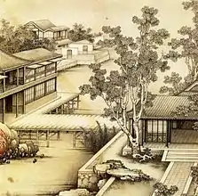 Paysage. Jiao Bingzhen, 1689-1726, dynastie Qing. Encre sur papier, 26,4&nbsp;×&nbsp;26,2&nbsp;cm. Page d'album. Musée National du Palais. Taipei