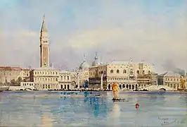 Vue sur le palais des Doges, la place Saint-Marc et le campanile de Johann Gottfried Steffan&nbsp;(de) vers le XVIIIe ou XIXe&nbsp;siècle