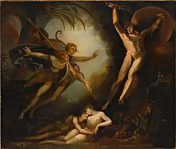 Satan s'enfuit, touché par la lance d'Ithuriel, 1779, Stuttgart, Staatsgalerie.