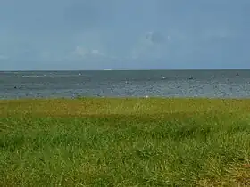 Vue depuis le nez de Kakralaiule Sääre.Kakralaid est la tache blanche à l'horizon.