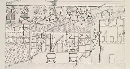 Représentation du sac du temple de Haldi à Musasir. Bas-relief de la salle 13.