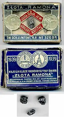 Cristaux de galène vendus pour poste récepteur en 1939.