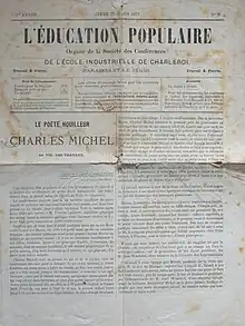 L'Éducation Populaire. Première page du numéro du 15 mars 1877.