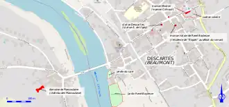 Carte représentant des lieux où se déroule un roman, reportés sur un plan réel.