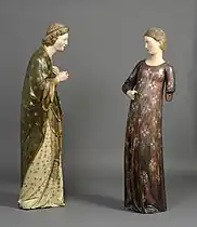 Ange et Vierge de l'Annonciation, Milieu du XIVe&nbsp;siècle, Italie, Toscane, bois et noyer polychrome. H 175&nbsp;cm