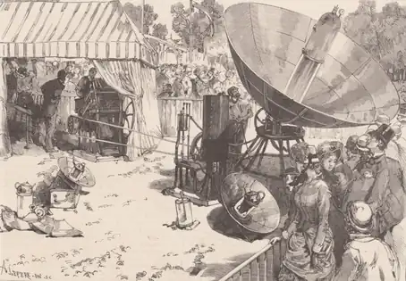 La fête de la jeunesse aux Tuileries - Tirage du Soleil-Journal par le moteur solaire d'Abel Pifre (basé sur Mouchot) en août 1882.