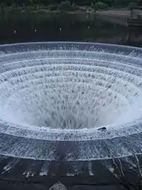 Débordement pour le réservoir Ladybower en plein débit, mai 2006.